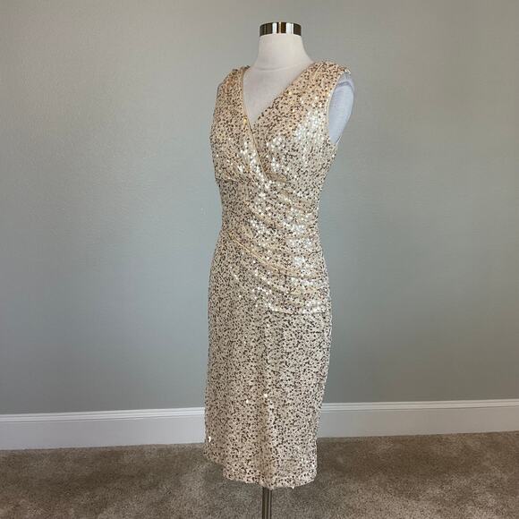 Eliza J Sequined Sleeveless Midi Sheath Cocktail Dress Sparkly Gold Size 4 - Picture 5 of 13